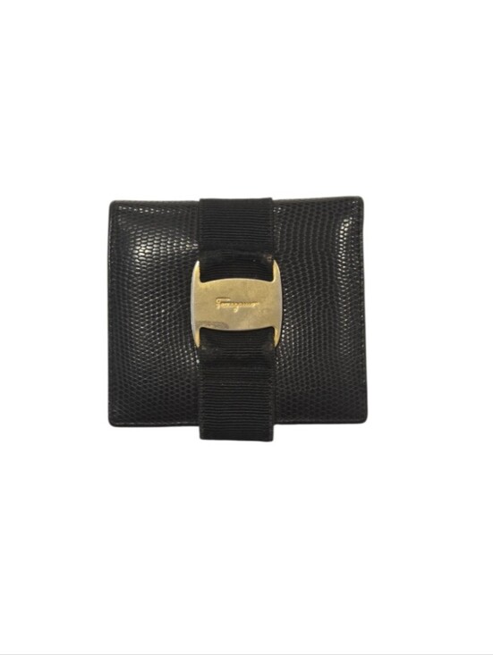 Salvatore Ferragamo Handbags - Salvatore Ferragamo Authentic Black Leather Wallet with Gold Logo Plaque